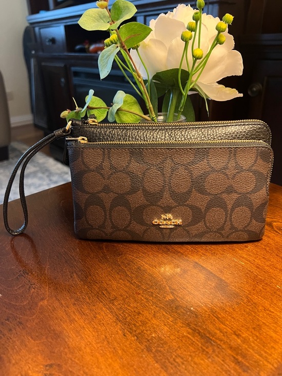 Coach Handbags - SOLD!!! Coach Dark Brown and Black Signature Canvas Wristlet